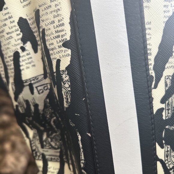 L.A.M.B. by Gwen Stefani Mandalay Newsprint Zebra Drawstring Leather Bucket Hobo - Picture 4 of 6